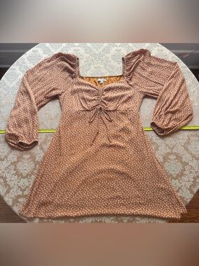 Copper Key Smocked Mini-dress with Tie-front in Rust Floral